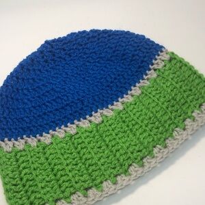 Seahawks football beanie. Blue and Green Crochet handmade Beanie. Great for game